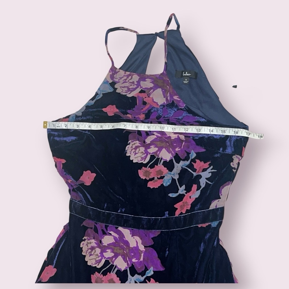 NWT Lulus Endearing Style‎ Navy Floral Burnout Velvet Halter Midi Dress Small - Picture 14 of 16